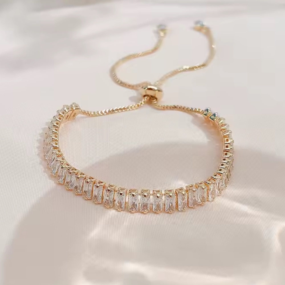 18K Gold Plated Rhinestone Square Bracelet Adjustable Trendy Minimal Jewelry